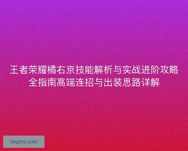 王者荣耀橘右京技能解析与实战进阶攻略全指南高端连招与出装思路详解