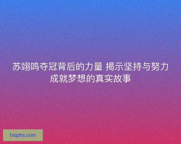 苏翊鸣夺冠背后的力量 揭示坚持与努力成就梦想的真实故事 苏翊鸣夺冠背后的力量 揭示坚持与努力成就梦想的真实故事